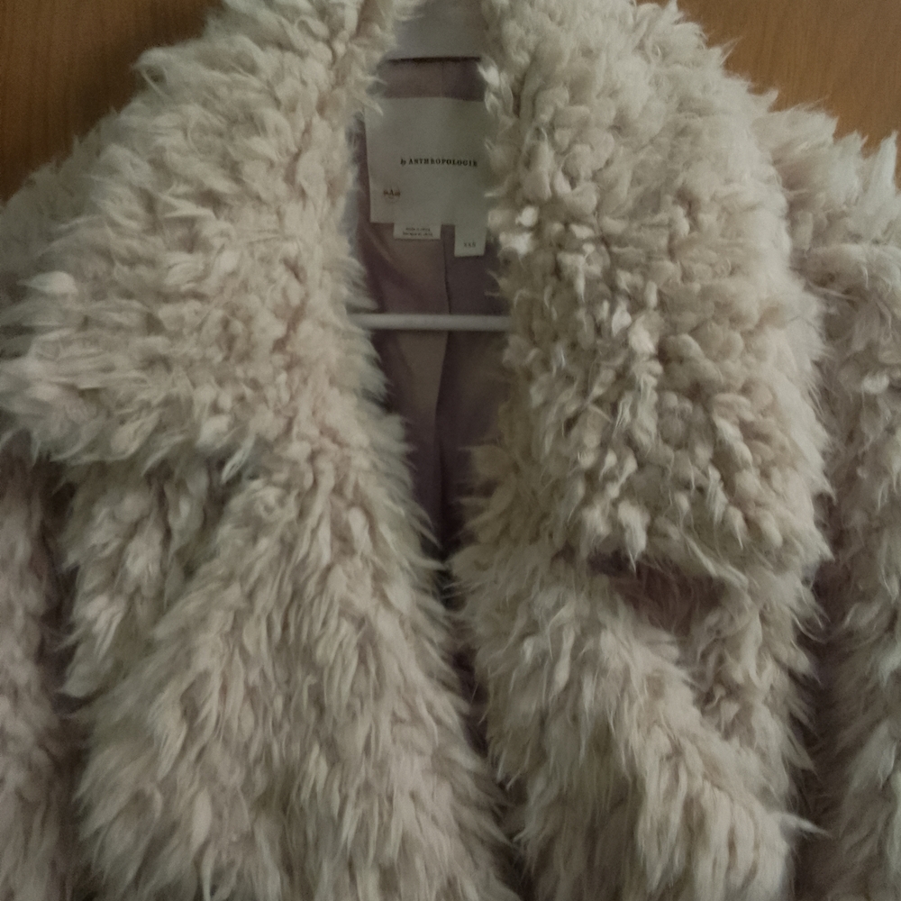Anthropologie Cream Faux Fur  Teddy Jacket Size XXS Faux Fur And Polyester Fabri - Picture 2 of 12